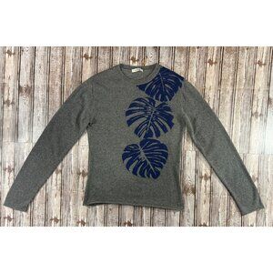 Valentino Leaf Intrasia Cashmere Sweater size small color grey blue made Italy